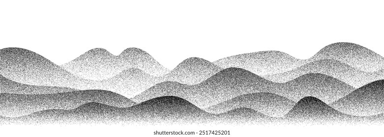 Hills landscape, noisy stippled grainy texture, halftone dots, banner