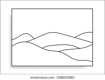 Hills Landscape , Outline Simple Coloring Page, Vector Background Illustration