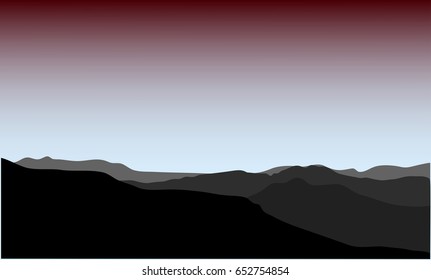 Hills landscape sun setting. Vector illustration landscape.