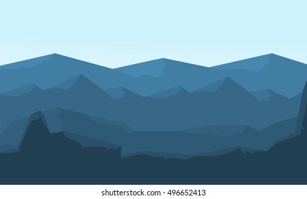 Hills landscape vector flat of silhouette illustration