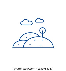 Hills line icon concept. Hills flat  vector symbol, sign, outline illustration.