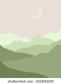 Hills and moon. Simple image abstract landscape contemporary style.Wall art for home decor and prints. Vector illustration