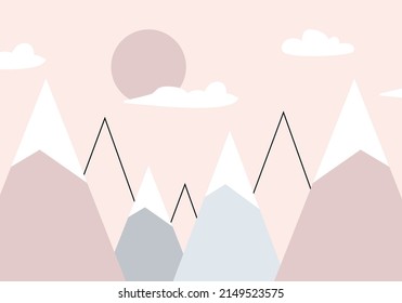 Hills and mountains. Abstract design. On the wall poster, wallpaper, background for websites. Vector hand drawn, scandinavian style.