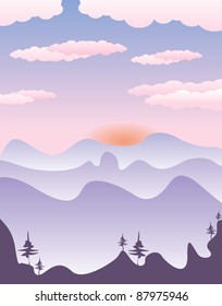 hills and mountains in the background of the rising sun