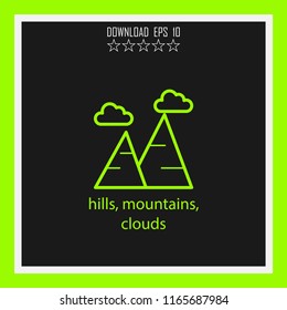 hills, mountains, clouds vector icon