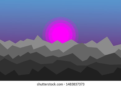 Hills and mountains. Colorful vector minimal landscape. 