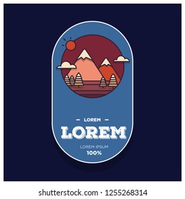 Hills Mountains With Trees Clouds and Sun Vector Flat Illustration Badge Logo Style Design