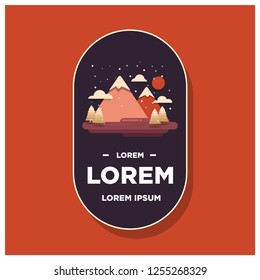 Hills Mountains With Trees Clouds and Sun Vector Flat Illustration Badge Logo Style Design