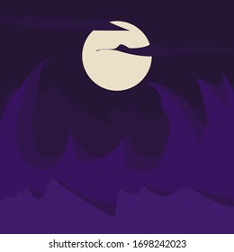 colinas en la noche con la luna llena.