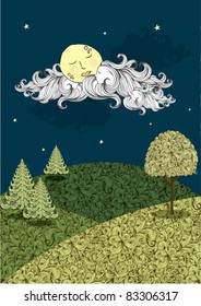 hills night vector/illustration