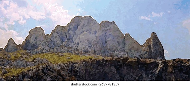 Hills on the prairie of South America. Oil painting on canvas.