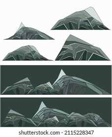 Hills set in mosaic style. Mountain peak. Tourism in mountain. Mountain landscape in mosaic style. Green hills. [Vector]