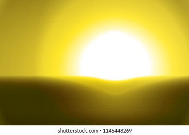 Hills and the setting sun. Abstract landscape in gold tones.