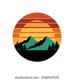 Hills Silhouette on Retro Vintage Background Vector Art illustration