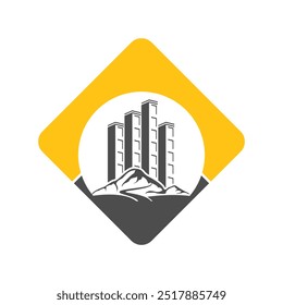 Hills and skyscraper logo design vector
