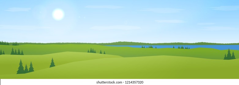 hills summer landscape flat design panorama