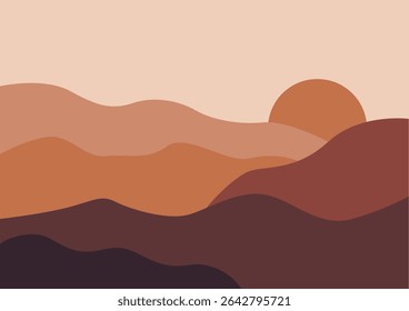 Hills and Sun in The Desert  - Flat Vector Illustration