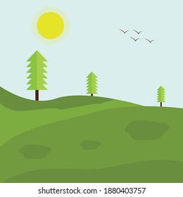 Colinas y árboles, ilustración, vector sobre fondo blanco.