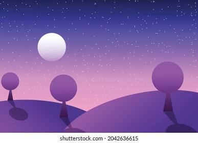 las colinas bajo el cielo estrellado ilustración vectorial
