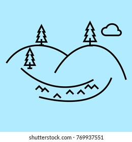 hills vector line icon, sign, illustration on blue background, editable strokes EPS