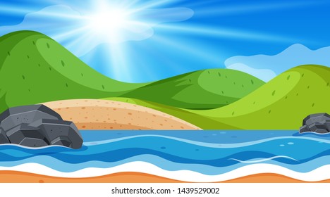 Hills with water scene illustration