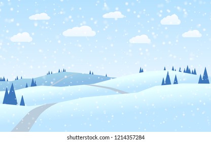 hills winter landscape flat design