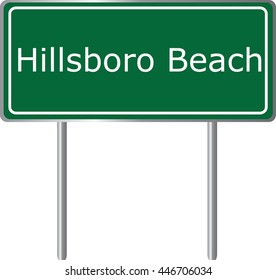 Hillsboro Beach , Florida, road sign green vector illustration, road table, USA city