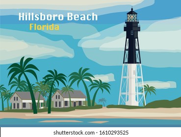 Hillsboro Inlet Lighthouse, Hillsboro Beach, Florida, United States. Vector illustration