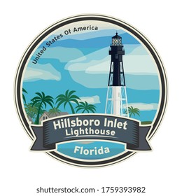 Hillsboro Inlet Lighthouse, Hillsboro Beach, Florida, United States. Vector illustration