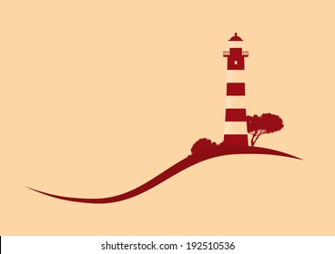 hillside red striped lighthouse vector illustration