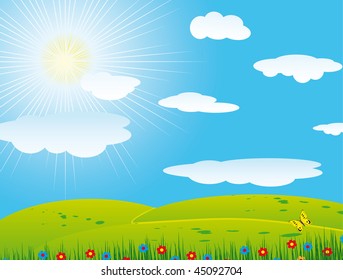 The hilly landscape with a road. Vector illustration