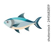 Hilsa fish isolated flat vector illustration on white background.