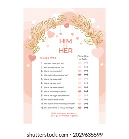 Him Her Wedding Game Template Questions Stock Vector (Royalty Free ...