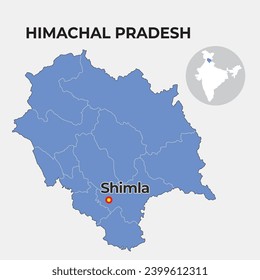 Himachal Pradesh locator map showing District and its capital 