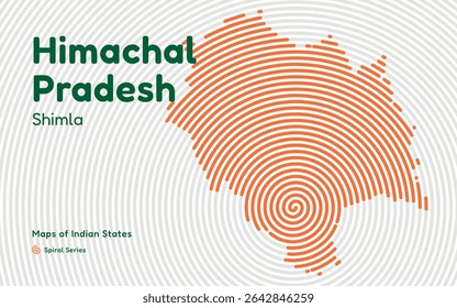 Himachal Pradesh Spiral Vector Map with Capitals Shimla and Dharamshala – Eco-Tourism Region