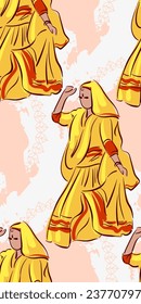 Himachal Pradesh state India ethnic indian seamless pattern woman girl dance traditional sketch isolated decorative 