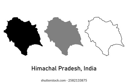 himachal pradesh State, India map in outline style, black color, and gray color