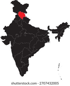 Himachal Pradesh State no mapa da Índia Vetor editável
