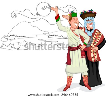 Himachal Pradeshi couple of India in vector