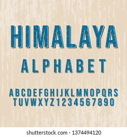 Himalaya Alphabet Style. Decorative Modern Font. Letters and Numbers Design Set.