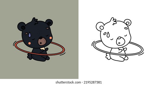 Himalayan Bear Sportsman Clipart Multicolored and Black and White. Beautiful Bear Sportsman. Vector Illustration of a Kawaii Animal for Prints for Clothes, Stickers, Baby Shower, Coloring Pages.
