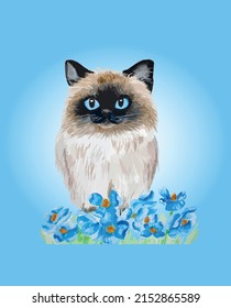 Himalayan cat sits in flowers