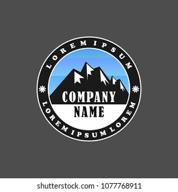 Himalayan Logo Design Template, Mountain, Salt, Emblem Logo Concept, Climbing, Ellipse, Rounded, Black And White, Blue Sky
