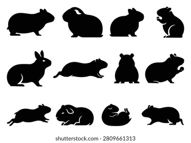 Himalayan-Guinea-Pig Silhouette Vector Set - Small Pet Clipart