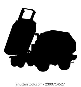 Silueta HIMARS. Sistema de cohetes de artillería de alta movilidad. Camión táctico. Ilustración vectorial aislada en fondo blanco.