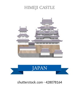 Himeji Castle in Japan. Flat cartoon style historic sight showplace attraction web site vector illustration. World countries cities vacation travel sightseeing Asia Asian Japanese collection.