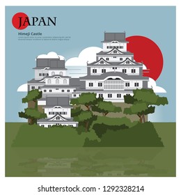 Himeji Castle Japan Landmark and Travel Attractions Vector Illustration