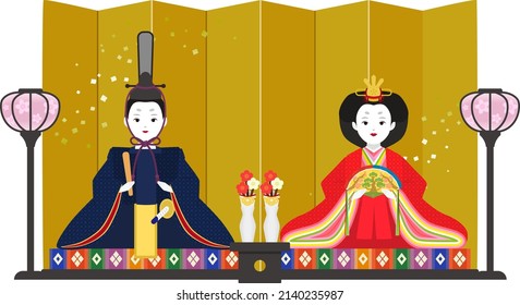 Hina doll and folding screen illustration