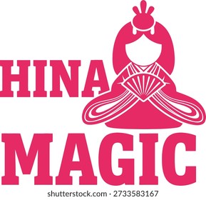 Ilustración vectorial de diseño de camiseta de tipografía de muñecas Hina Magic para el festival japonés Girls Day, tradición cultural y proyectos de celebración de temporada sobre fondo transparente.