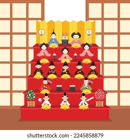 Hinakazari, hina matsuri dolls set vector illustration 